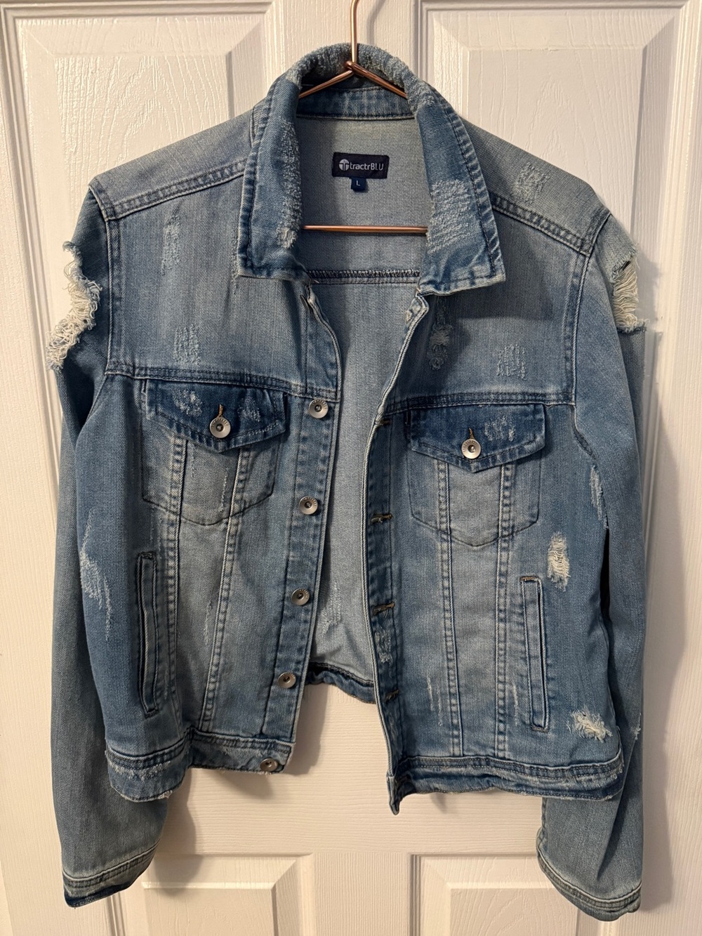 tractrBlu Hand Distressed Denim Jacket